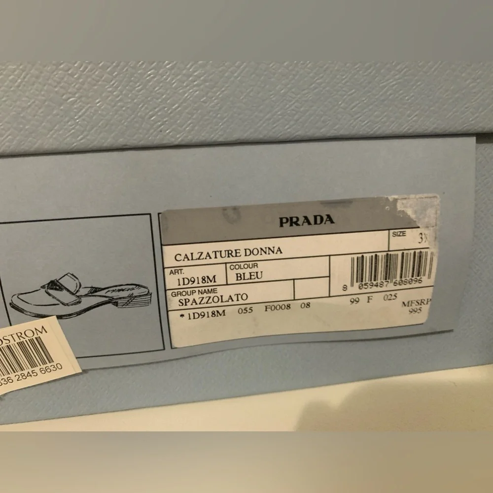 PRADA Women’s Logo-Plaque Polished-finish Mules. Bleu. US7.5, EU37.5 - Picture 10 of 12